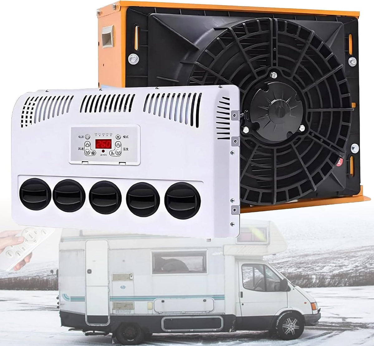 Kit climatiseur, 300-850 W – 12 V/24 V | Blanc/Noir/Orange, camions et véhicules de construction