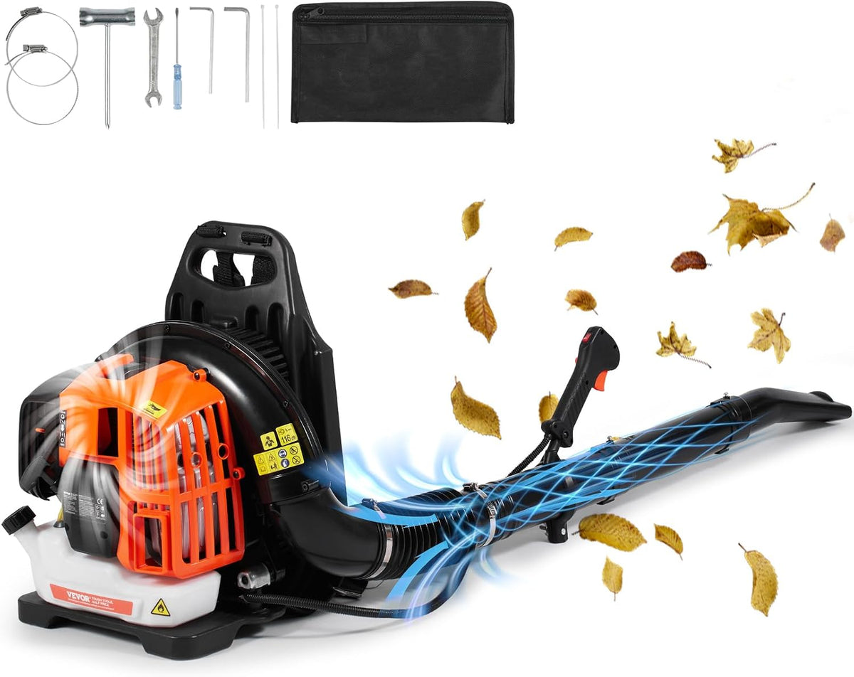 souffleur de feuilles VEVOR | 1,37 L, Orange/Noir/Blanc – à Essence | souffleur de Neige à Dos 2 Temps, réservoir de Carburant
