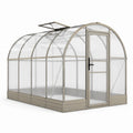 Serre de jardin en polycarbonate transparent avec structure en aluminium taupe, 244 x 183 x 215 cm, porte et lucarne
