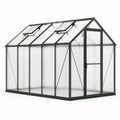 Serre de jardin en aluminium vert foncé et polycarbonate translucide, 244 x 185 x 205 cm, avec porte et 2 fenêtres ouvrantes