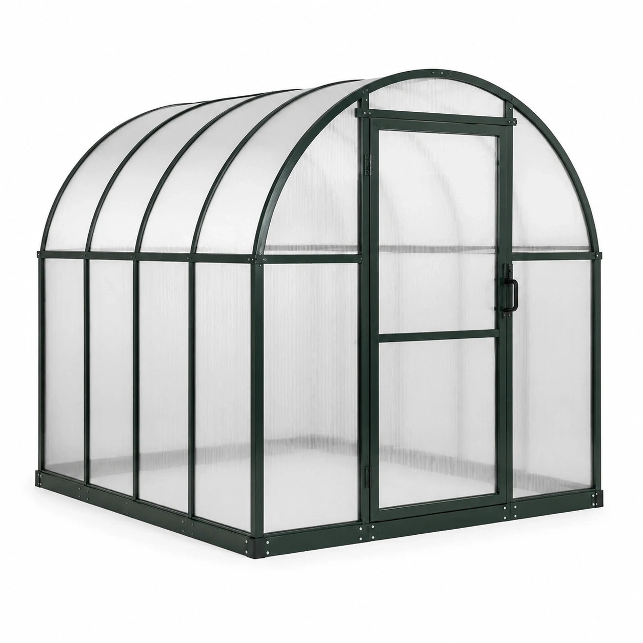 Serre de jardin en polycarbonate transparent à structure verte et toit arqué, 190 x 190 x 195 cm