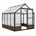 Serre de jardin 190 x 190 x 220 cm en polycarbonate translucide et métal noir avec porte et toit à deux pentes