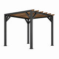 Pergola moderne en métal noir et bois brun avec toit ajouré, 300 x 300 x 250 cm