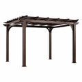 Pergola en bois brun foncé à toit ajouré, 366 x 305 x 244 cm