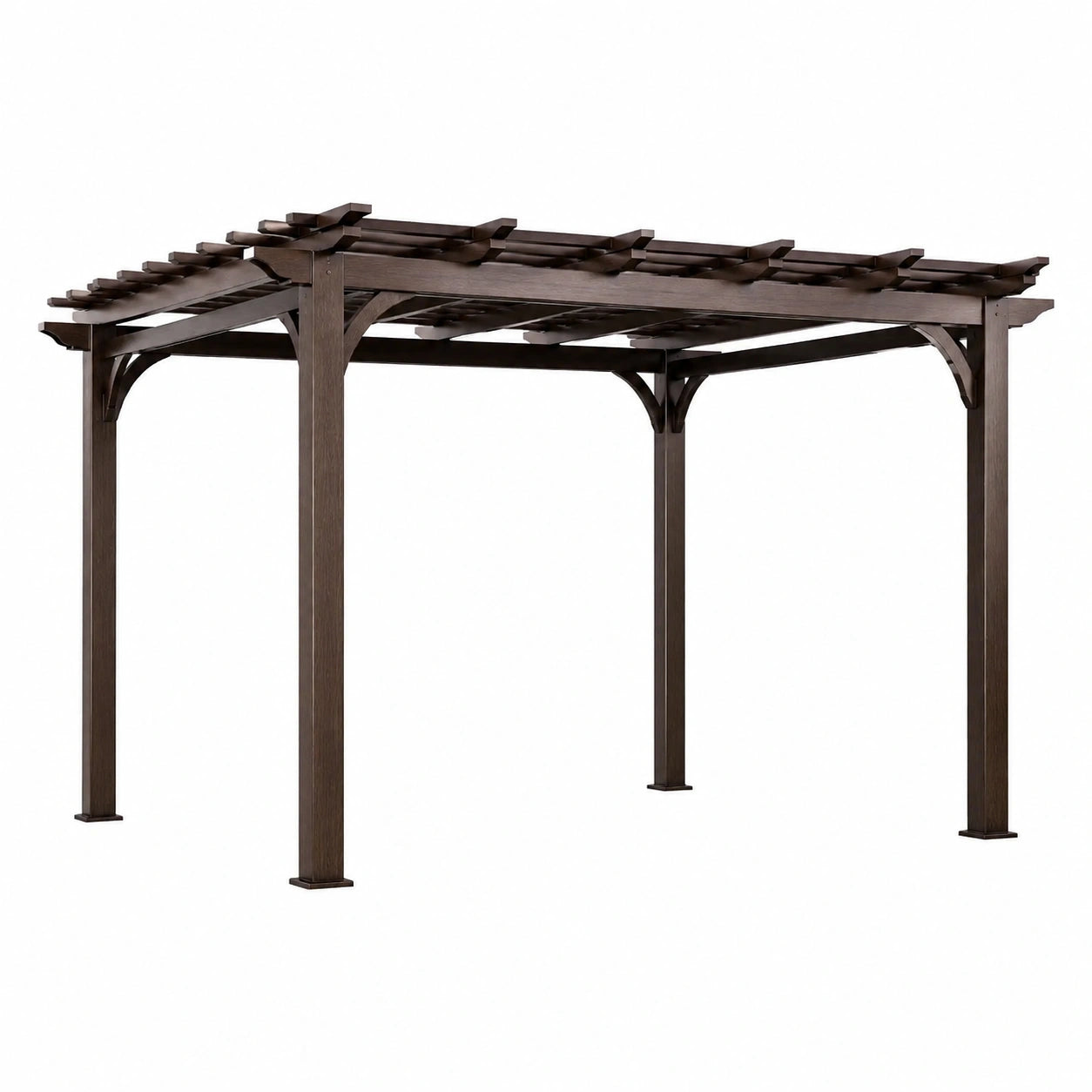Pergola en bois brun foncé à toit ajouré, 366 x 305 x 244 cm