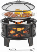 braséro Relaxdays – 66 cm | 58x66x66 cm, Noir/Bronze – brasero Ø avec Grille | Pare-étincelles, tisonnier