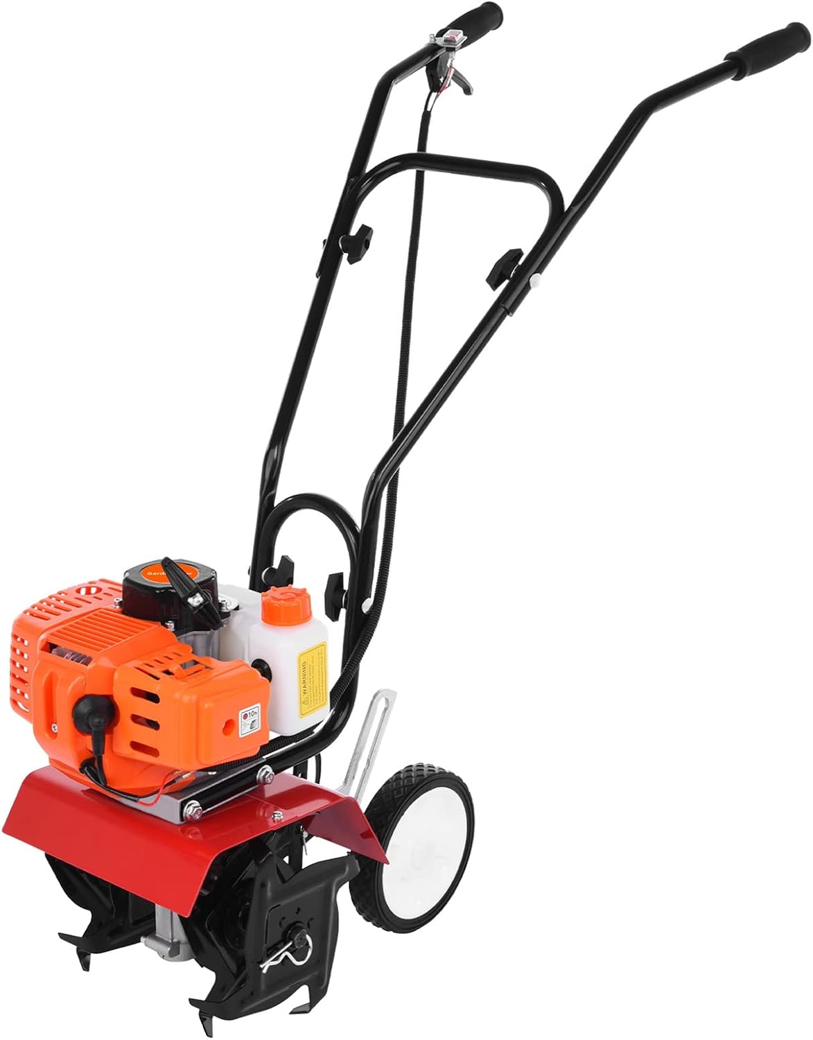 motoculteur Calager – 18 Pouces | 1,2 L, Noir/Orange/Rouge – Motobineuse et cultivateur à Essence | sans Fil 2 Temps 52 CC réservoir Carburant