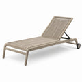 Bain de soleil en métal et corde synthétique tressée beige avec dossier inclinable et roulettes, 200 x 70 x 96 cm