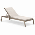 Bain de soleil inclinable en métal taupe et textile rembourré beige avec roulettes, 200 x 70 x 95 cm