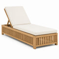 Bain de soleil en bois naturel et tissu écru avec dossier inclinable, 200 x 75 x 90 cm