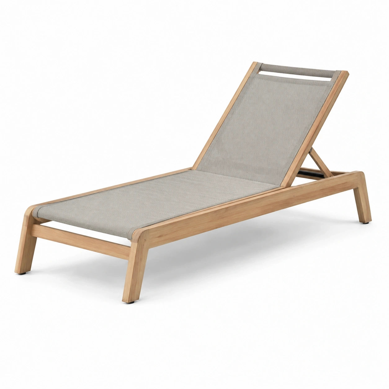 Bain de soleil inclinable en bois naturel et toile grise, 200 x 65 x 95 cm