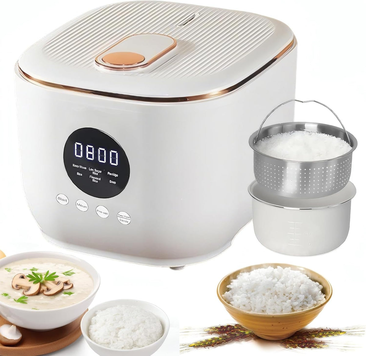 Électroménager spécialisé Cuiseur – 323 x 284 x 350 mm | 3 L, 500 W – 110/220 V | Blanc, À Riz Intelligent – Cuvette Intérieure Antiadhésive