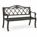 Banc de jardin en métal bronze foncé, 2 places, 125 x 62 x 90 cm, dossier ajouré