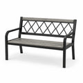 Banc de jardin 2 places en métal noir et composite gris, 127 x 60 x 85 cm