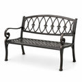 Banc de jardin 2 places en aluminium moulé noir et bronze, 127 x 60 x 89 cm, dossier ajouré