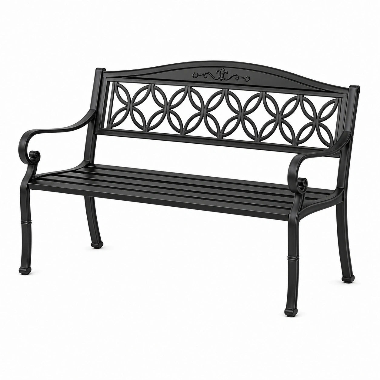 Banc d'extérieur en métal noir à deux places, 127 x 60 x 87 cm