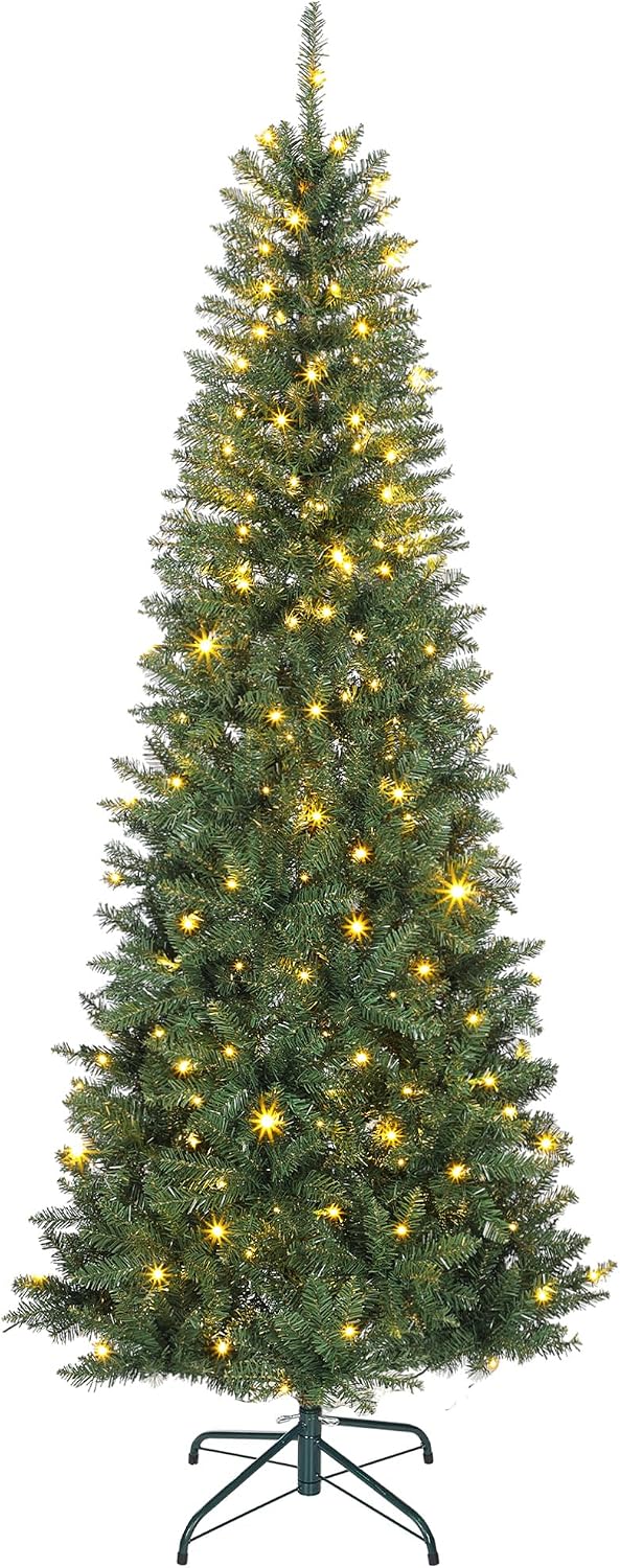 Sapins HOMCOM | 210 cm, Vert – Sapin de Noël Artificiel | Arbre de Noël Fin avec 350 lumières Blanches Chaudes et Multicolores