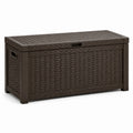 Coffre de rangement extérieur en résine tressée marron foncé avec couvercle, 120 x 60 x 60 cm