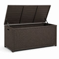 Coffre de rangement extérieur en résine tressée brun foncé, 120 x 55 x 60 cm, couvercle assisté
