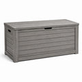 Coffre de rangement extérieur gris aspect bois avec couvercle, 120 x 55 x 60 cm