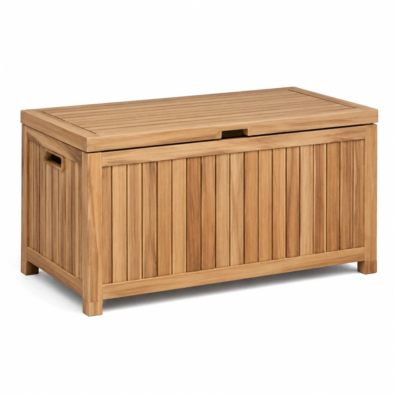 Coffre de rangement extérieur en bois à lattes avec couvercle, brun naturel, 120 x 55 x 60 cm