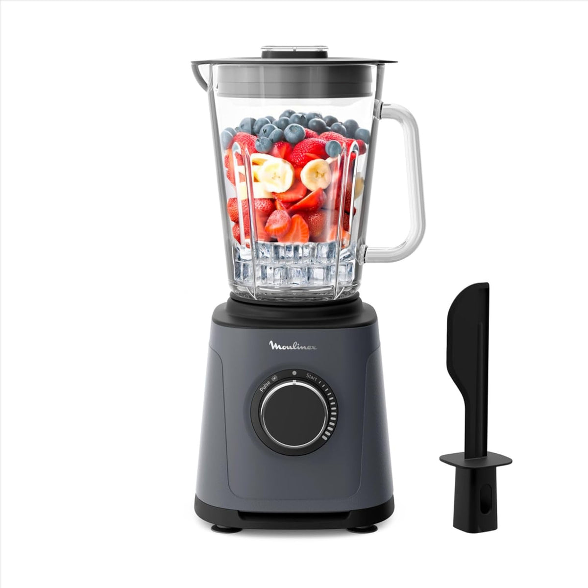 blender Moulinex | 1200 W, 2 L – Noir/Gris | PerfectMix Essential, Lames Powelix – Bol Verre | Mixage 30% Plus Rapide