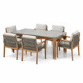Ensemble de jardin 7 pièces marron et gris avec table 200 x 100 x 75 cm et 6 fauteuils 61 x 65 x 85 cm