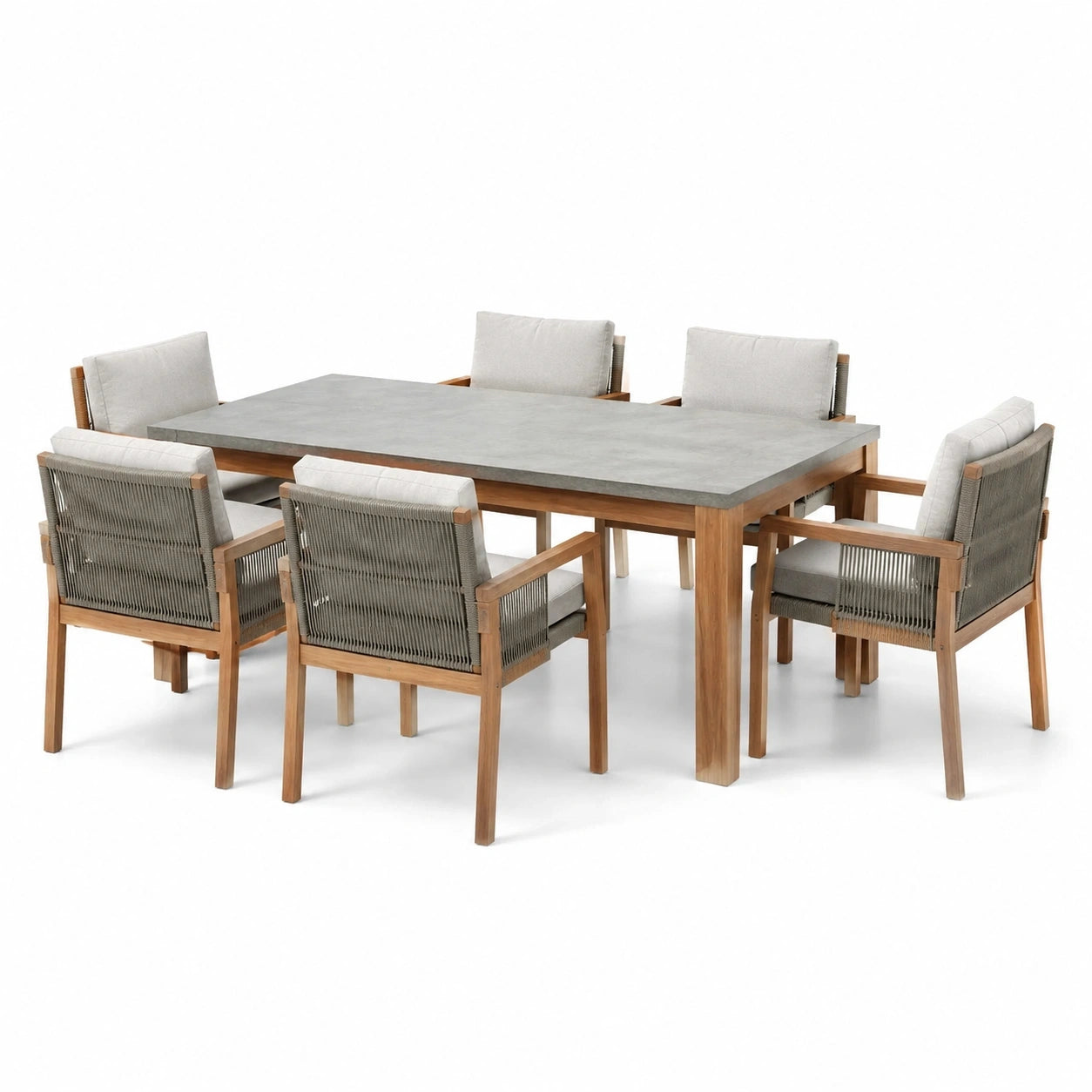 Ensemble de jardin 7 pièces marron et gris avec table 200 x 100 x 75 cm et 6 fauteuils 61 x 65 x 85 cm