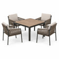 Ensemble repas de jardin 5 pièces avec table carrée 120 x 120 x 75 cm et 4 fauteuils 62 x 65 x 82 cm, brun, beige et anthracite
