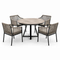 Salon de jardin 5 pièces avec table ronde Ø 120 x H 75 cm et 4 fauteuils 60 x 62 x 83 cm, taupe, noir et beige