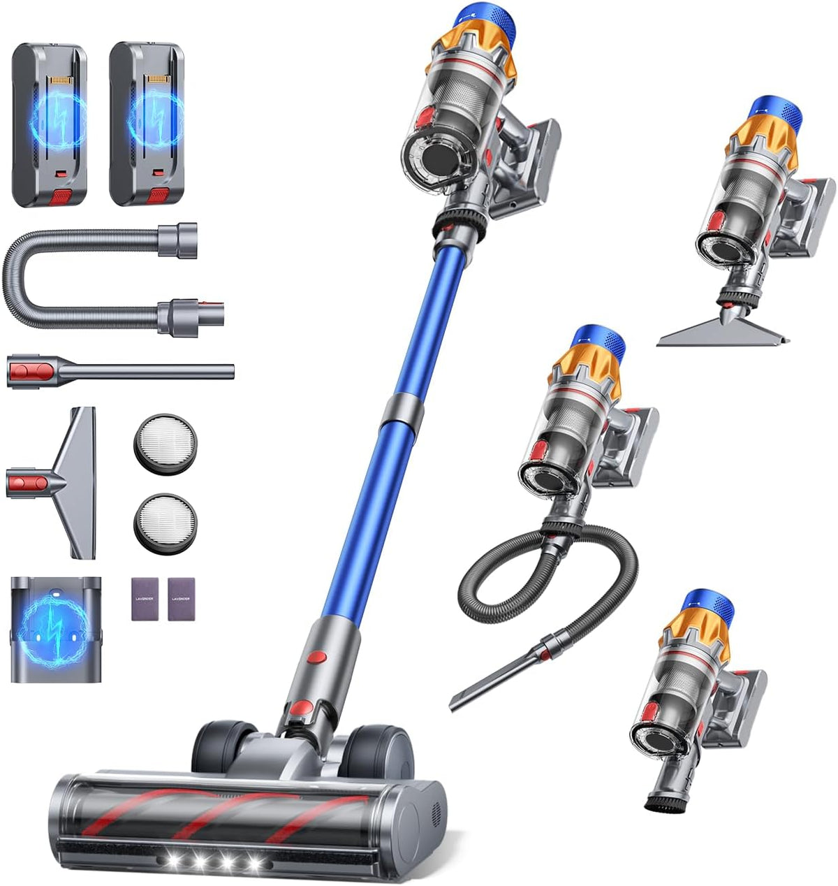 canapé Fieety – 50kPa | 600 W, Bleu/Orange/Gris – Aspirateur Balai sans Fil avec 2 Batteries | 130Min/ / Aspirateur sans Fil Puissant