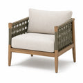 Fauteuil contemporain en bois naturel et corde tressée taupe avec coussins beiges, 80 x 82 x 84 cm