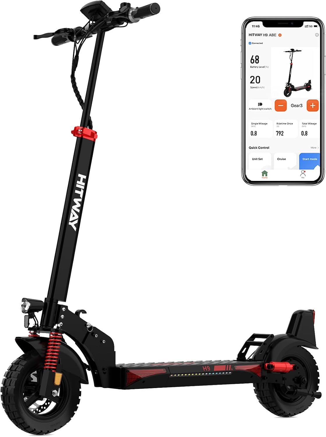 Trottinettes électriques HITWAY | 1200 W, 15.6AH – 27AH | Noir/Rouge, Trottinette Electrique Adultes – Autonomie 90-110KM