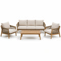 Salon de jardin 4 pièces beige, bois naturel et taupe – Canapé 200 x 82 x 78 cm, fauteuils 74 x 82 x 78 cm et table 110 x 60 x 40 cm
