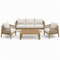 Ensemble de jardin 4 pièces beige et marron clair avec canapé 210 x 82 x 80 cm, 2 fauteuils et table basse