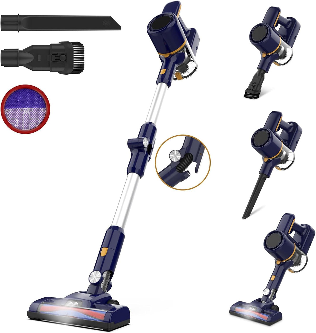 aspirateur balai sans fil – Bleu | aspirateur sans Fil Puissant, Aspirateur Pliable – 40Min Autonomie | Brosse Anti-emmêlement
