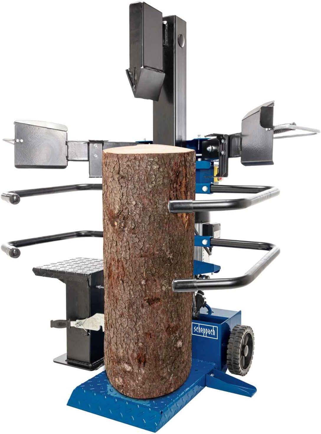 Scheppach Fendeurs de bûches, 400 V – 3500 W | 1070 mm, 350 mm – Bleu/Noir | Fendeur de bois compact 8T vertical