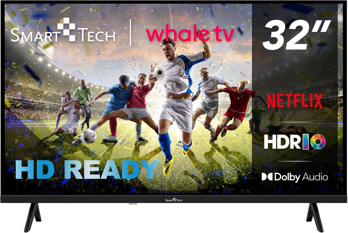 Smart Tech téléviseur, 80 cm – Noir | TV LED HD 32' ( ) Smart TV Whale OS-32HH01K- Molotov, Prime Video – Disney+ 3xHDMI - 2xUSB -Dolby Digital+