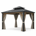 Tonnelle de jardin anthracite, brune et beige 300 x 300 x 270 cm avec toit rigide et rideaux