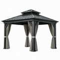Tonnelle de jardin en aluminium anthracite 360 x 300 x 280 cm avec toit rigide et rideaux gris
