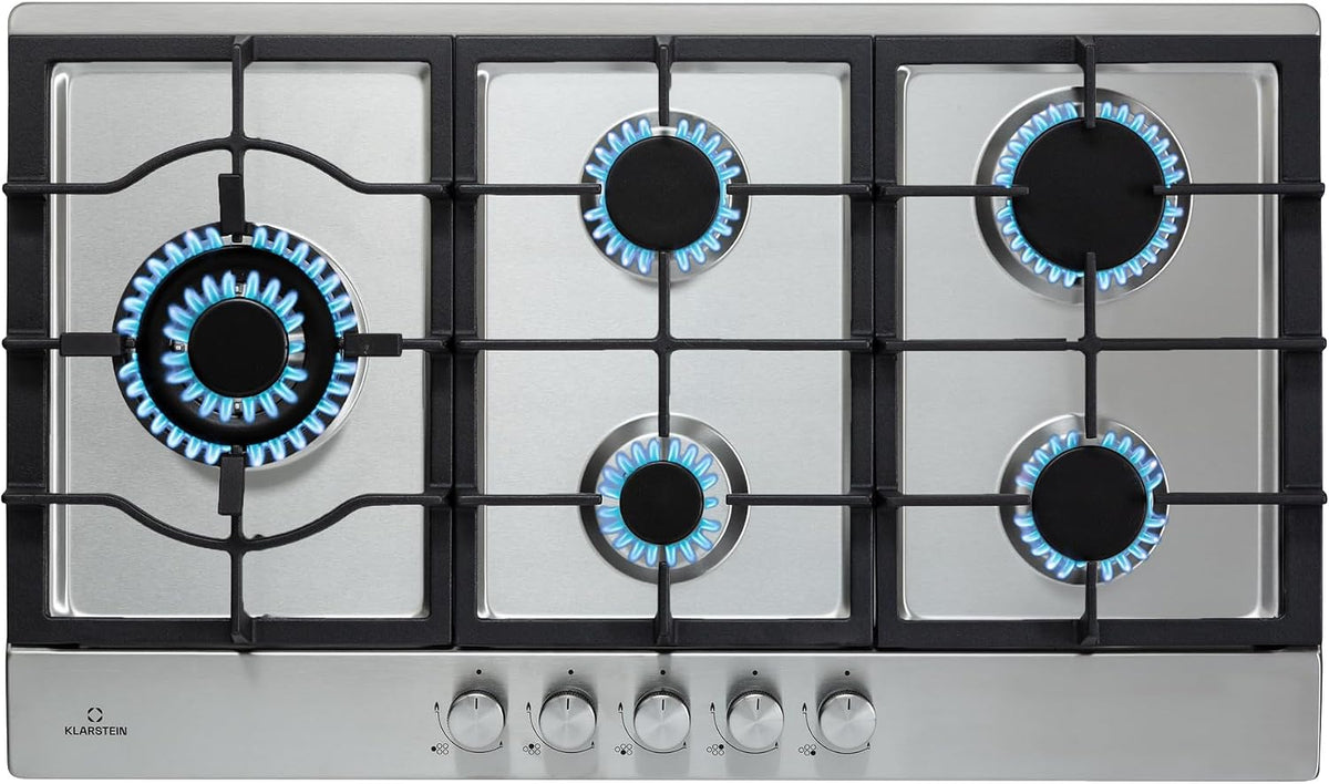 table de cuisson KLARSTEIN, 11100 W – Noir/Argent | Tables de Cuisson à Gaz, Plaque de Cuisson – Encastrable à 5 Feux
