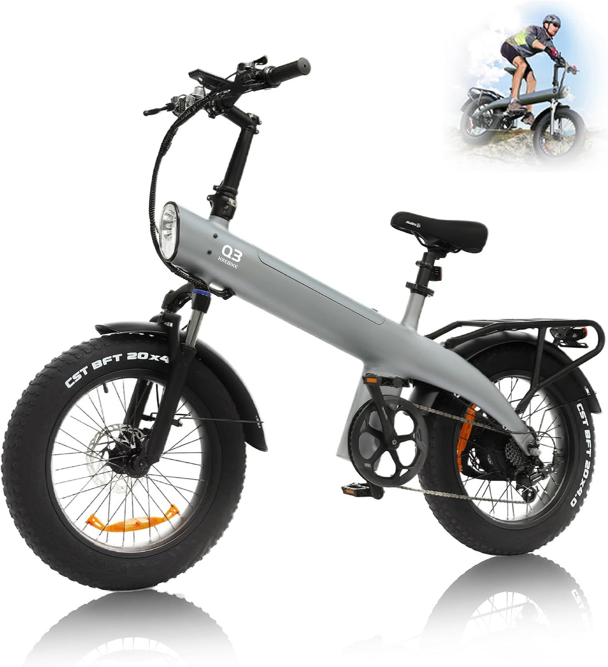 HX Vélos électriques, 48 V – 20 Ah | 20×4, Gris/Noir – Q3 Vélo Électrique avec Batterie Amovible | Autonomie 100 km
