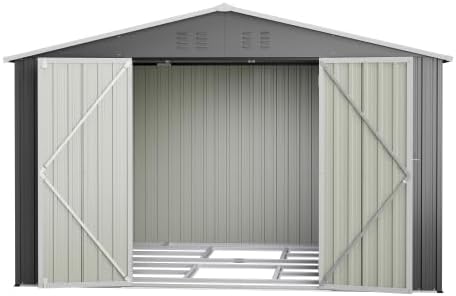 Abris de jardin dowowdo – 229 x 111 x 182 cm | Gris, Abri compact avec base en métal ( ) – Résistant aux intempéries et verrouillable