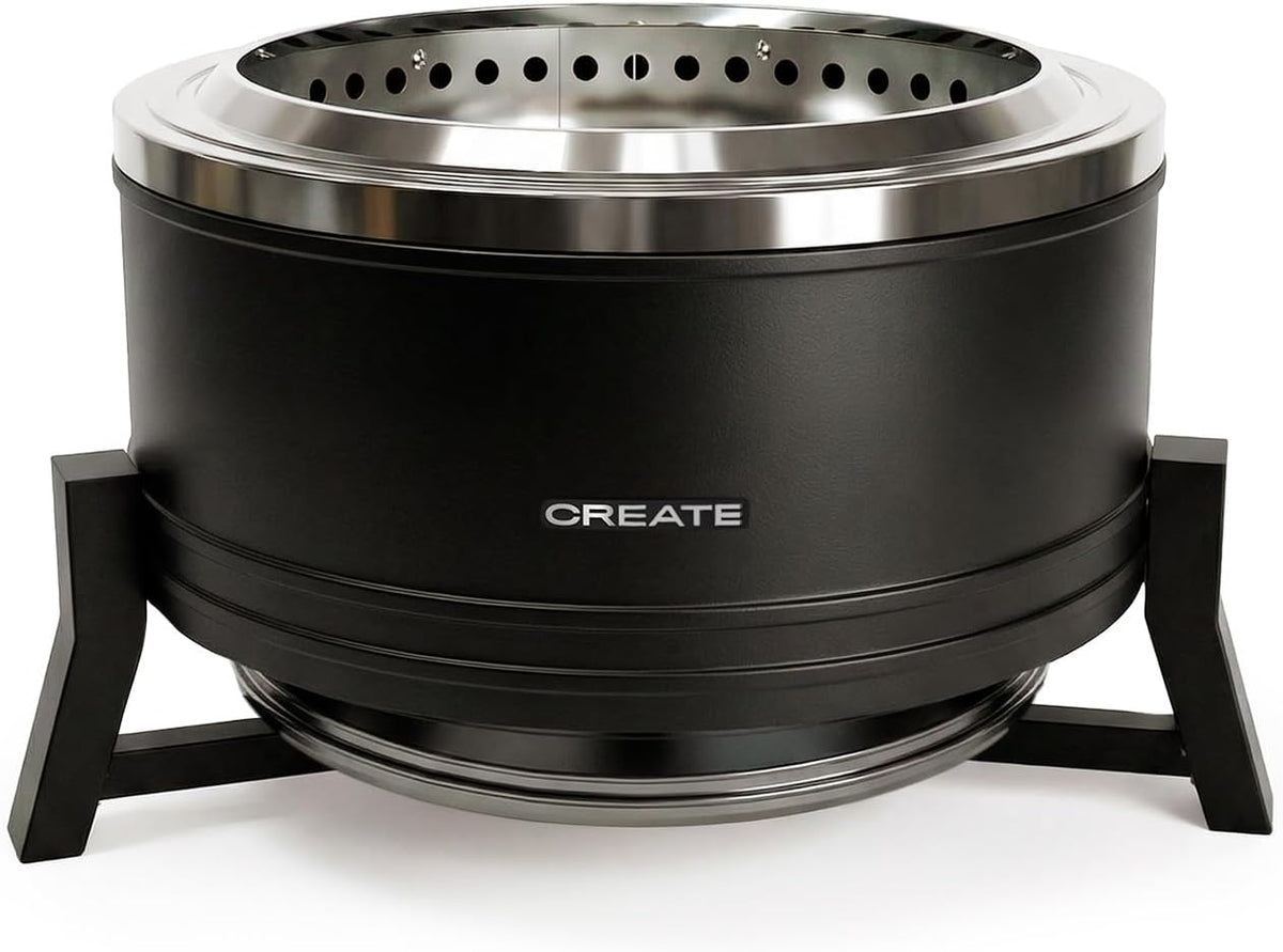braséro CREATE | 12 kW, Noir/Argent – cendrier inférieur | double système de flux d'air