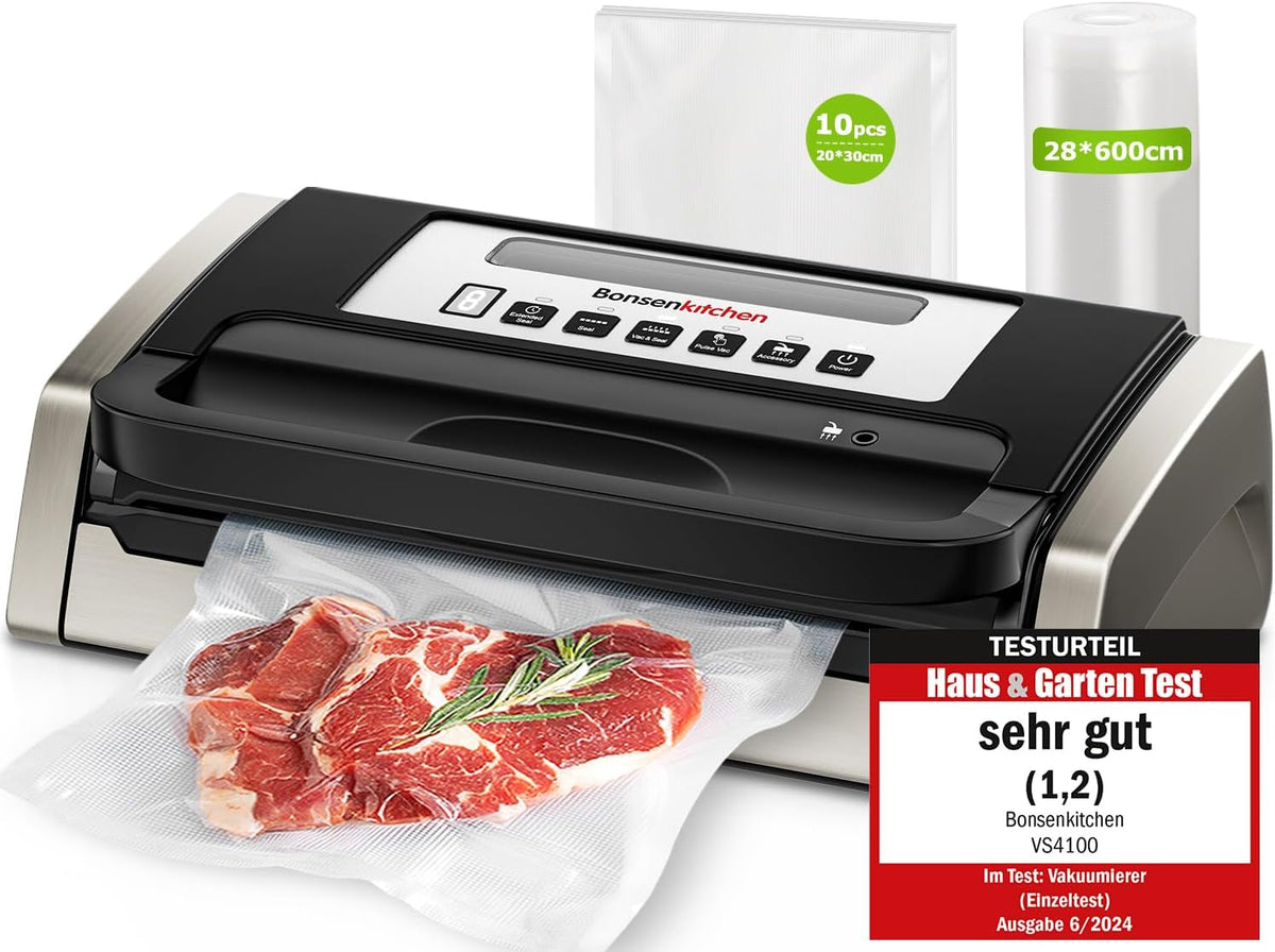 Bonsenkitchen Appareils de mise sous vide, Noir – Machine Sous Vide Alimentaire | Puissante et Silencieuse, Conception avec Poignée Verrouillée