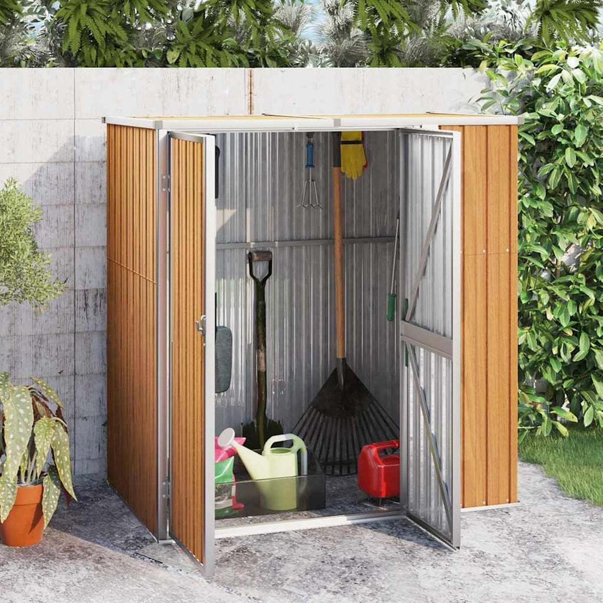 Abris de jardin Gecheer – 161 x 89 x 159 | 161 cm, acier galvanisé – métal | plastique, Marron/Gris – Abri à Outils de Jardin Acier Galvanisé