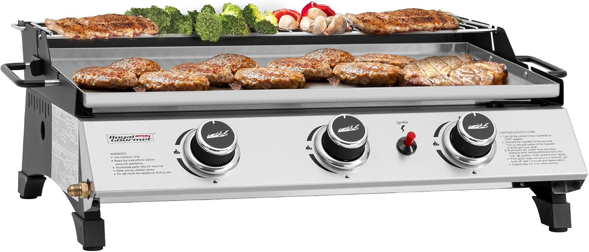 table de cuisson Royal Gourmet, plaque de cuisson – 61 cm | Noir/Argent, idéale pour la cuisine en plein air – comprend une grille chauffante et une