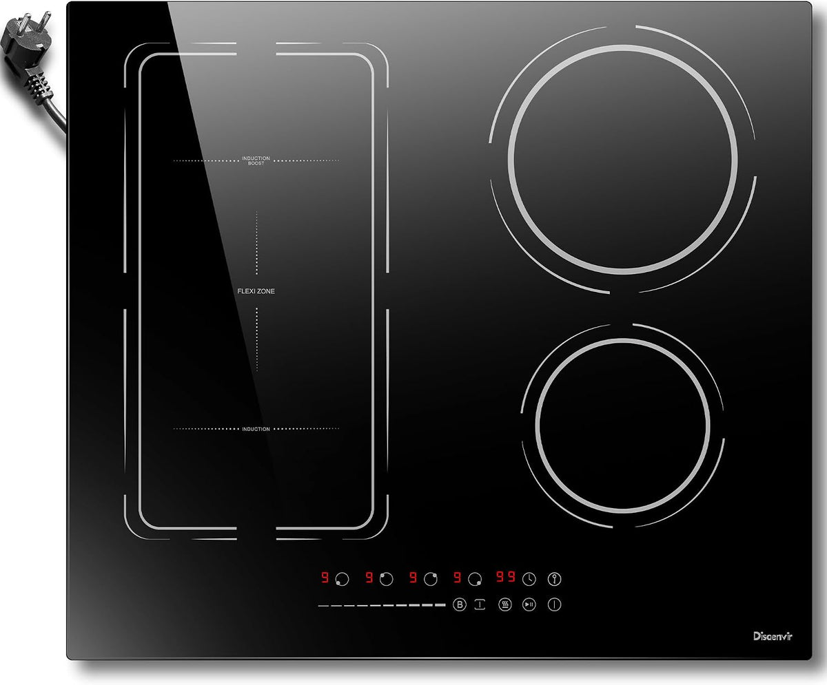 table de cuisson Disaenvir – 60 cm | 3500 W, Noir – Plaque à Induction 4 Feux Encastrable avec Prise | Plaque de Cuisson Electrique Fiche