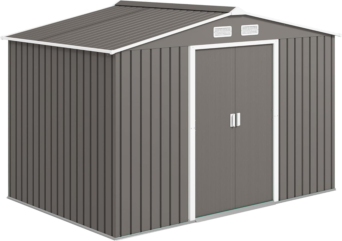 Outsunny Abris de jardin, 5,4 m – 277 x 195 x 192 cm | Gris/Blanc, Abri de Jardin en Acier galvanisé XXL ² avec kit de Fondation
