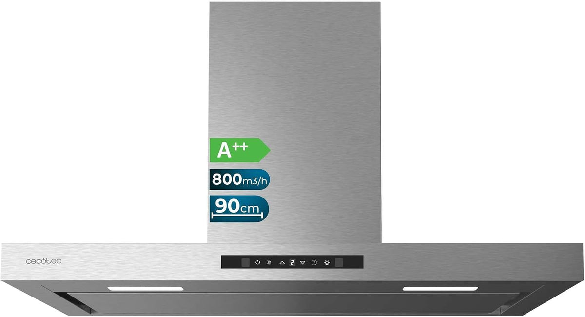 Cecotec hotte aspirante, 90 cm – 800 m | 210 W, Inox/Noir – Bolero Flux TT 908000 | classe A++, écran tactile glass black